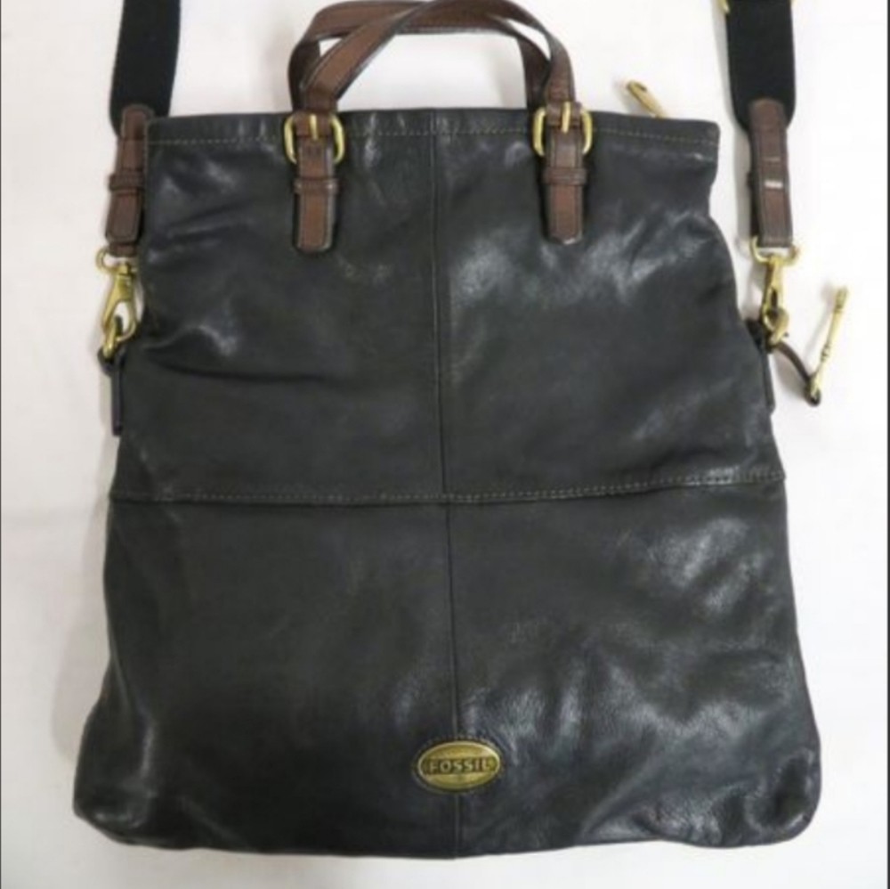 FOSSIL Explorer Tote Y2K Leather Purse Bag Key Fob